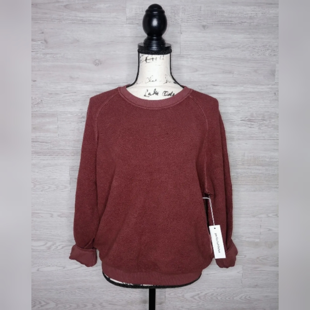 Perfect White Tee Ziggy Reverse Shrunken Pullover Sweatshirt in Rum Raisin Sz LG
